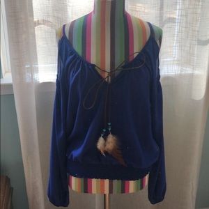 Royal blue cold shoulder blouse